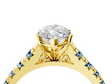 Yellow gold Marquise Cut Diamond Cathedral Solitaire Ring with Round with Aquamarine side stone Pavé Band_16