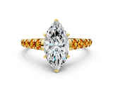 Yellow gold Marquise Cut Diamond Cathedral Solitaire Ring with Round with Citrine side stone Pavé Band_36