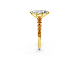Yellow gold Marquise Cut Diamond Cathedral Solitaire Ring with Round with Citrine side stone Pavé Band_38