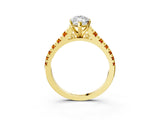 Yellow gold Marquise Cut Diamond Cathedral Solitaire Ring with Round with Citrine side stone Pavé Band_39