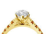 Yellow gold Marquise Cut Diamond Cathedral Solitaire Ring with Round with Citrine side stone Pavé Band_40