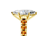 Yellow gold Marquise Cut Diamond Cathedral Solitaire Ring with Round with Citrine side stone Pavé Band_41