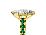Yellow gold Marquise Cut Diamond Cathedral Solitaire Ring with Round with Emerald side stone Pavé Band_5