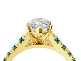 Yellow gold Marquise Cut Diamond Cathedral Solitaire Ring with Round with Green Sapphire side stone Pavé Band_16