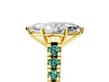 Yellow gold Marquise Cut Diamond Cathedral Solitaire Ring with Round with Green Sapphire side stone Pavé Band_17