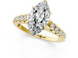Yellow gold Marquise Cut Diamond Cathedral Solitaire Ring with Round with Moissanite side stone Pavé Band_25