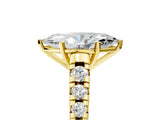 Yellow gold Marquise Cut Diamond Cathedral Solitaire Ring with Round with Moissanite side stone Pavé Band_29