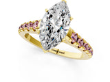 Yellow gold Marquise Cut Diamond Cathedral Solitaire Ring with Round with Morganite side stone Pavé Band_13