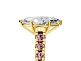 Yellow gold Marquise Cut Diamond Cathedral Solitaire Ring with Round with Morganite side stone Pavé Band_17