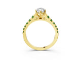 Yellow gold Marquise Cut Diamond Cathedral Solitaire Ring with Round with Peridot side stone Pavé Band_3