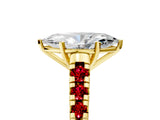 Yellow gold Marquise Cut Diamond Cathedral Solitaire Ring with Round with Ruby side stone Pavé Band_53