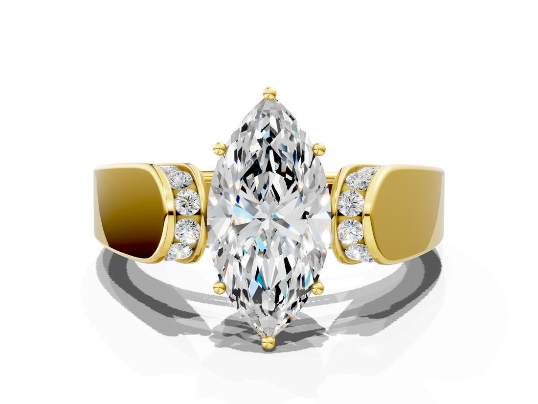 Yellow gold Marquise Cut Diamond Channel Set Solitaire Ring with Four-Prong Setting_12