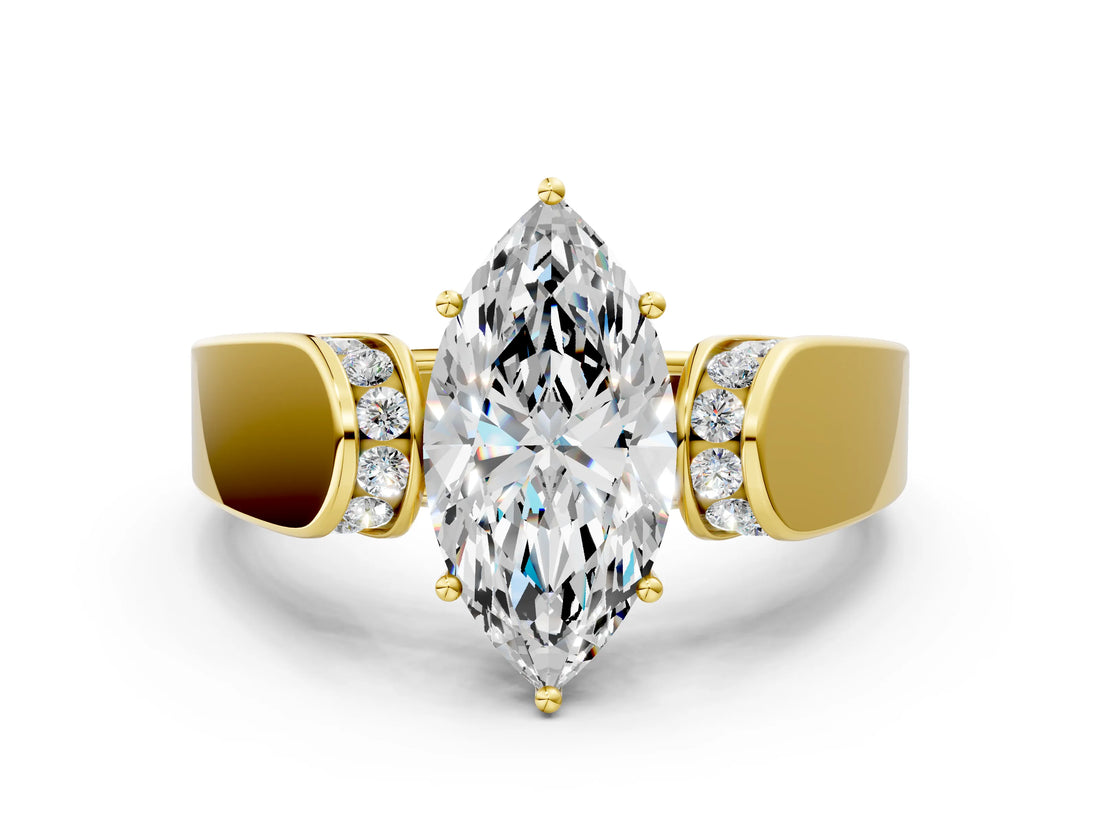 Yellow gold Marquise Cut Diamond Channel Set Solitaire Ring with Four-Prong Setting_36