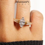 Yellow gold Marquise Cut Diamond Classic Solitaire Ring with Pavé Band and Four-Prong Setting_68