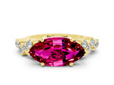 Yellow gold Marquise Cut Diamond Cluster Pavé Band with Four-Prong Setting