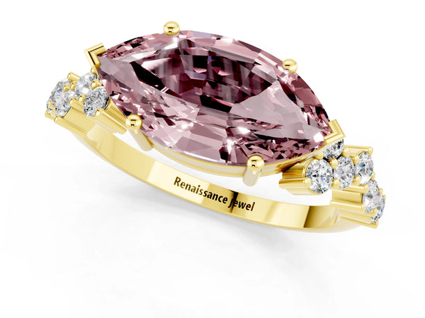 Yellow gold Marquise Cut Diamond Cluster Pavé Band with Four-Prong Setting