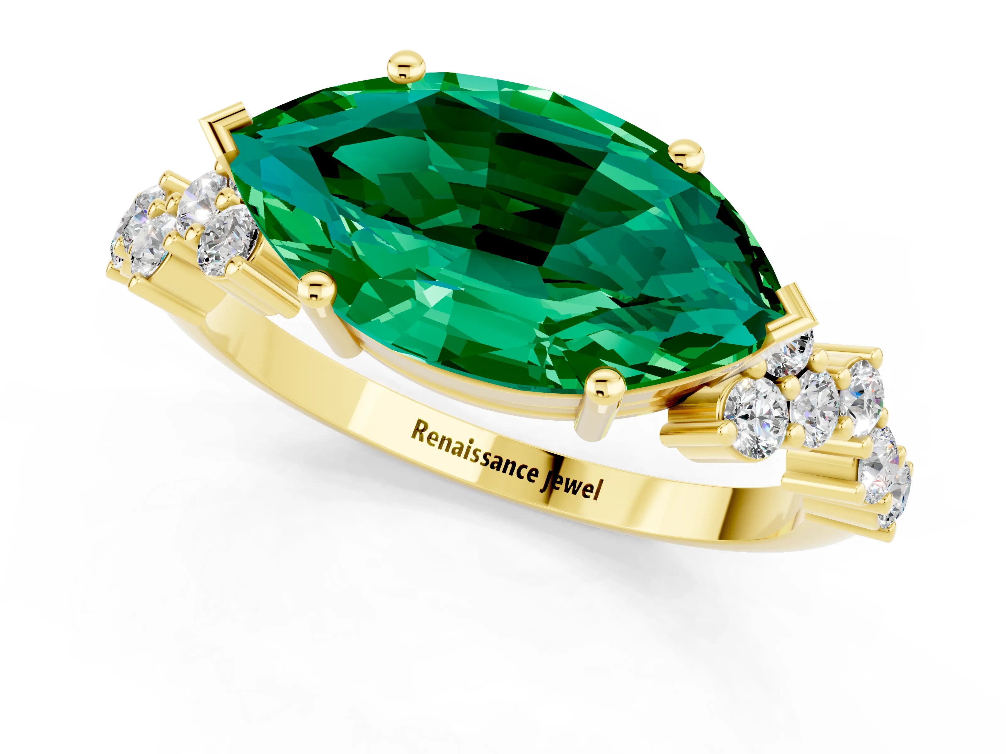 Yellow gold Marquise Cut Diamond Cluster Pavé Band with Four-Prong Setting_1