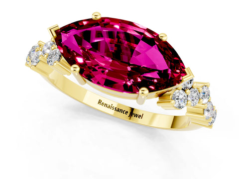 Yellow gold Marquise Cut Diamond Cluster Pavé Band with Four-Prong Setting_1