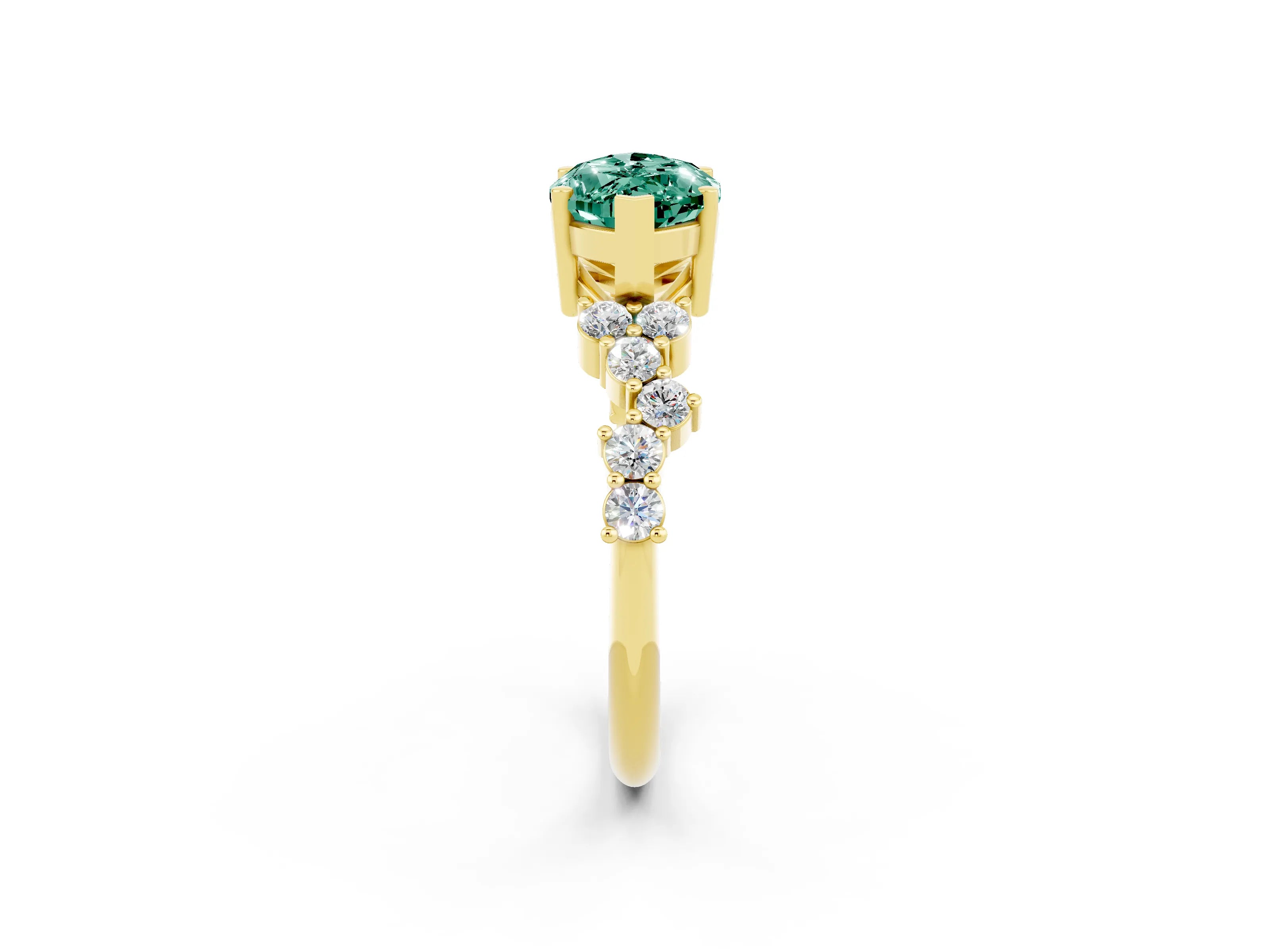 Yellow gold Marquise Cut Diamond Cluster Pavé Band with Four-Prong Setting_2