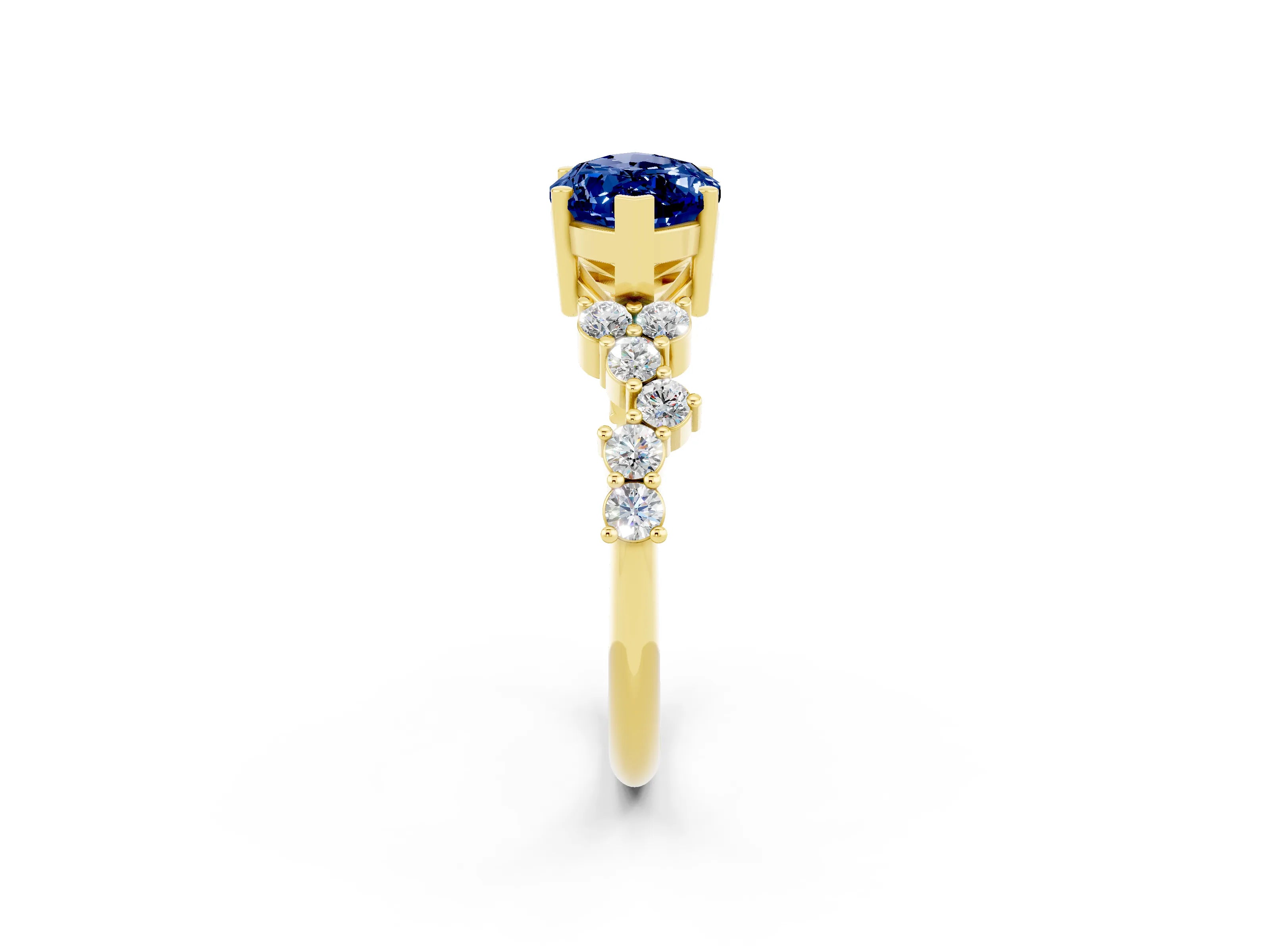 Yellow gold Marquise Cut Diamond Cluster Pavé Band with Four-Prong Setting_2