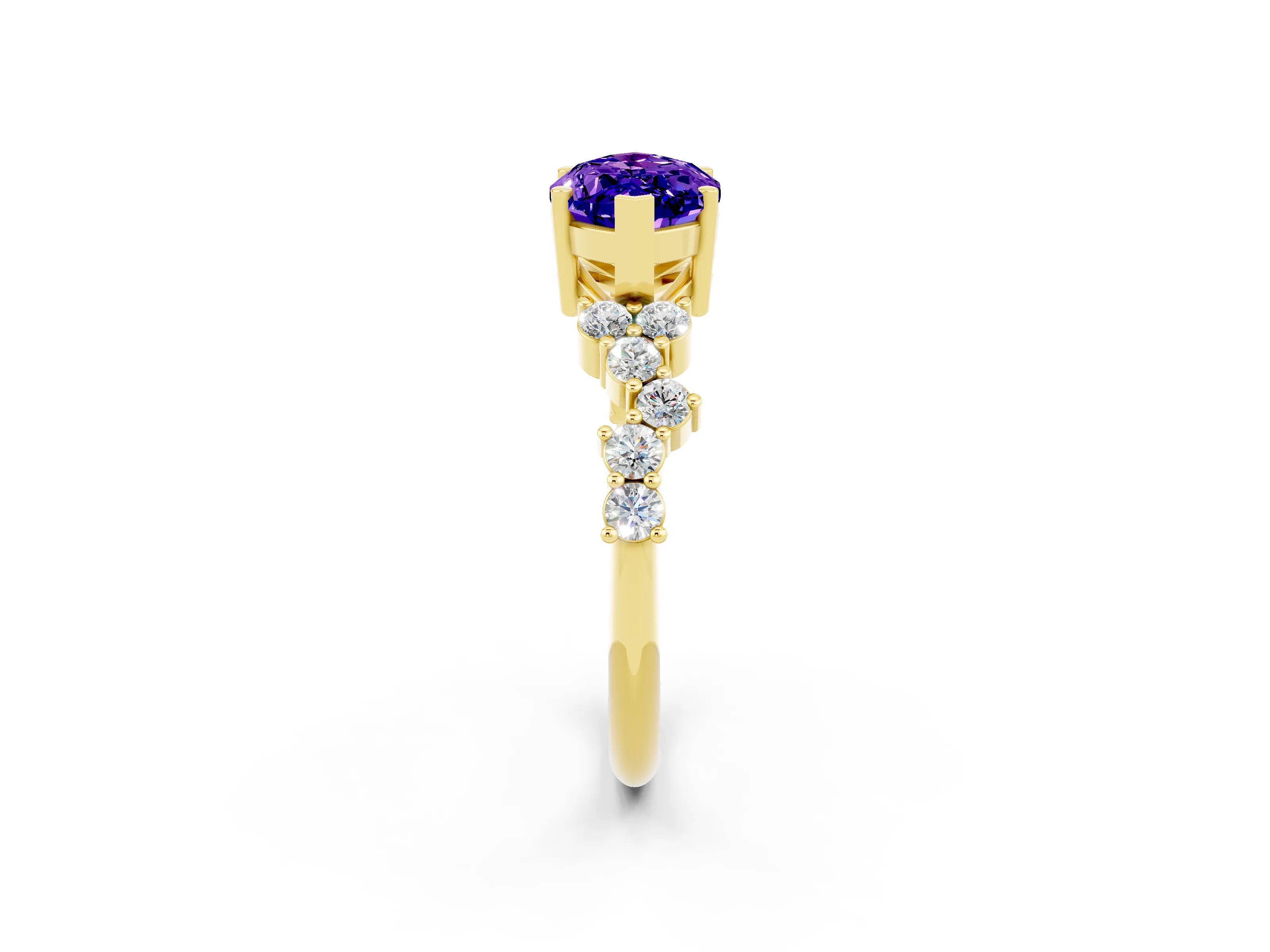 Yellow gold Marquise Cut Diamond Cluster Pavé Band with Four-Prong Setting_2