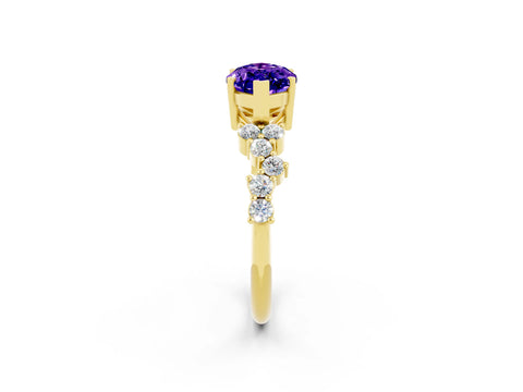Yellow gold Marquise Cut Diamond Cluster Pavé Band with Four-Prong Setting_2