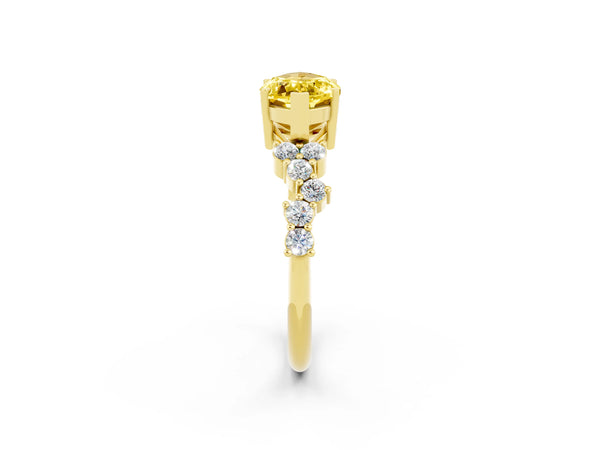 Yellow gold Marquise Cut Yellow Sapphire Scattered Round Accent Ring with Prong Setting