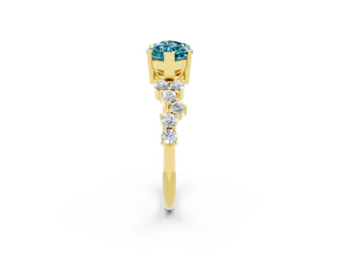 Yellow gold Marquise Cut Diamond Cluster Pavé Band with Four-Prong Setting_2