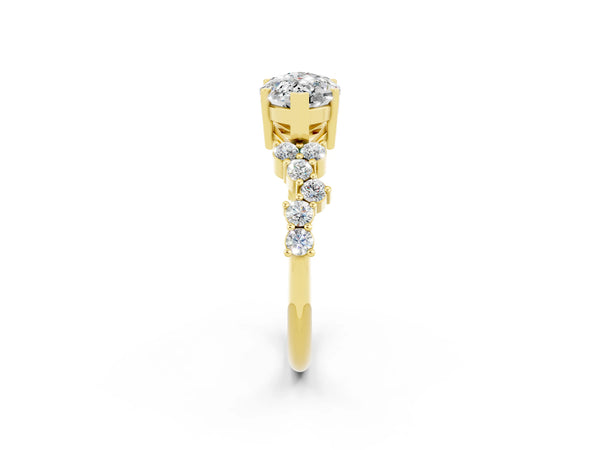 Yellow gold Marquise Cut Moissanite Scattered Round Accent Ring with Prong Setting