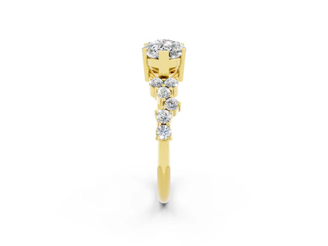 Yellow gold Marquise Cut Diamond Cluster Pavé Band with Four-Prong Setting_2