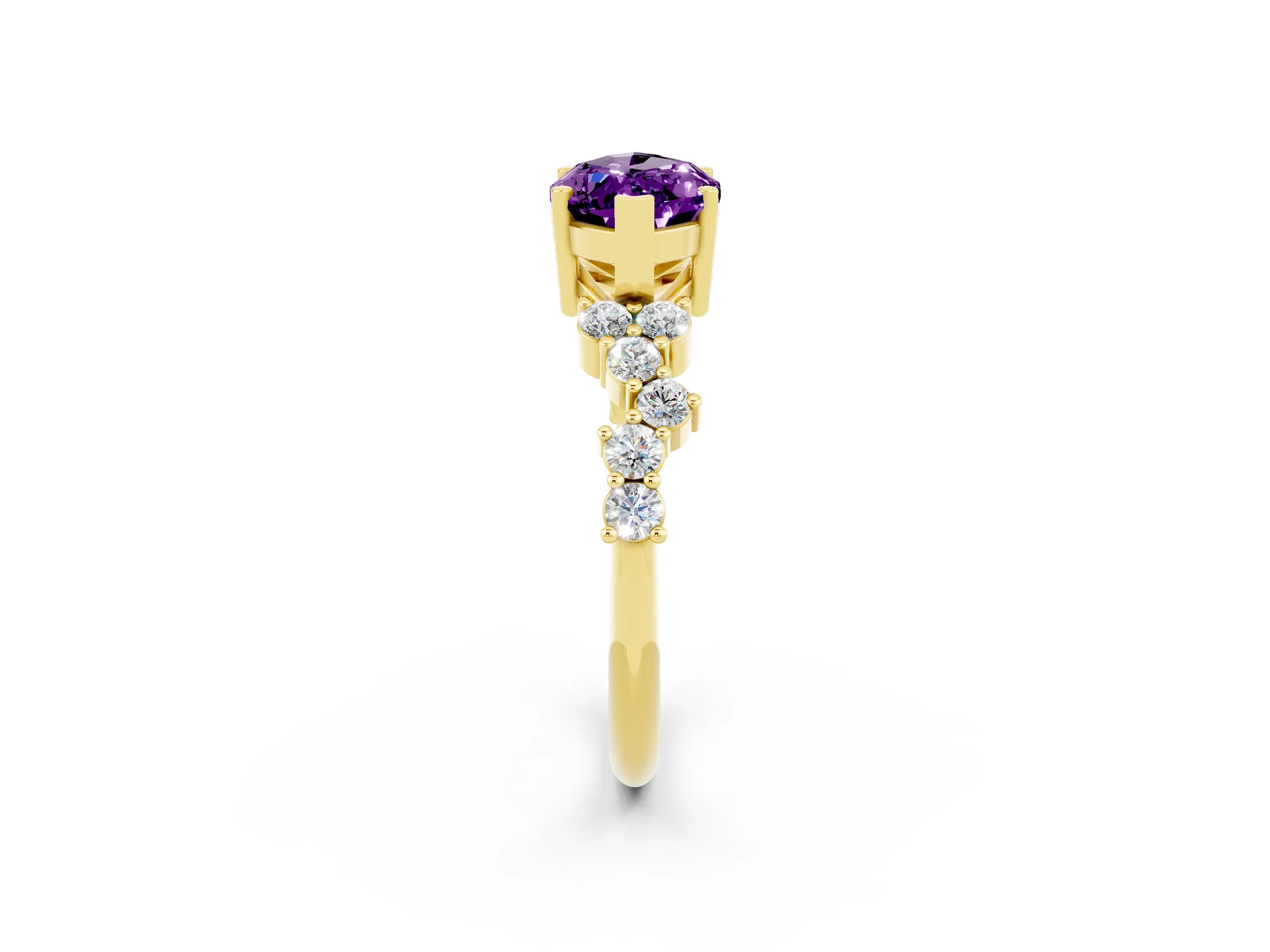 Yellow gold Marquise Cut Diamond Cluster Pavé Band with Four-Prong Setting_2