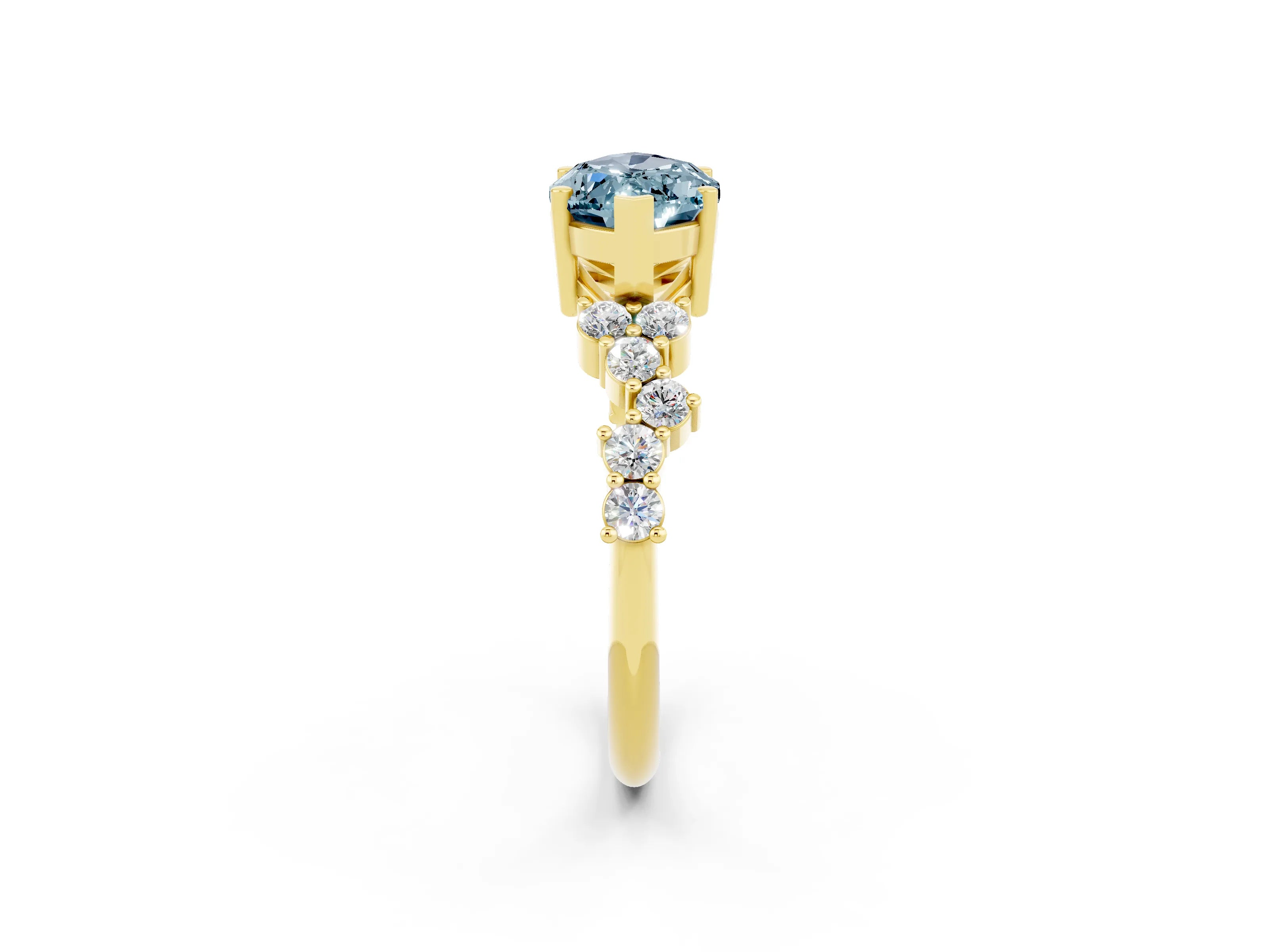 Yellow gold Marquise Cut Diamond Cluster Pavé Band with Four-Prong Setting_2