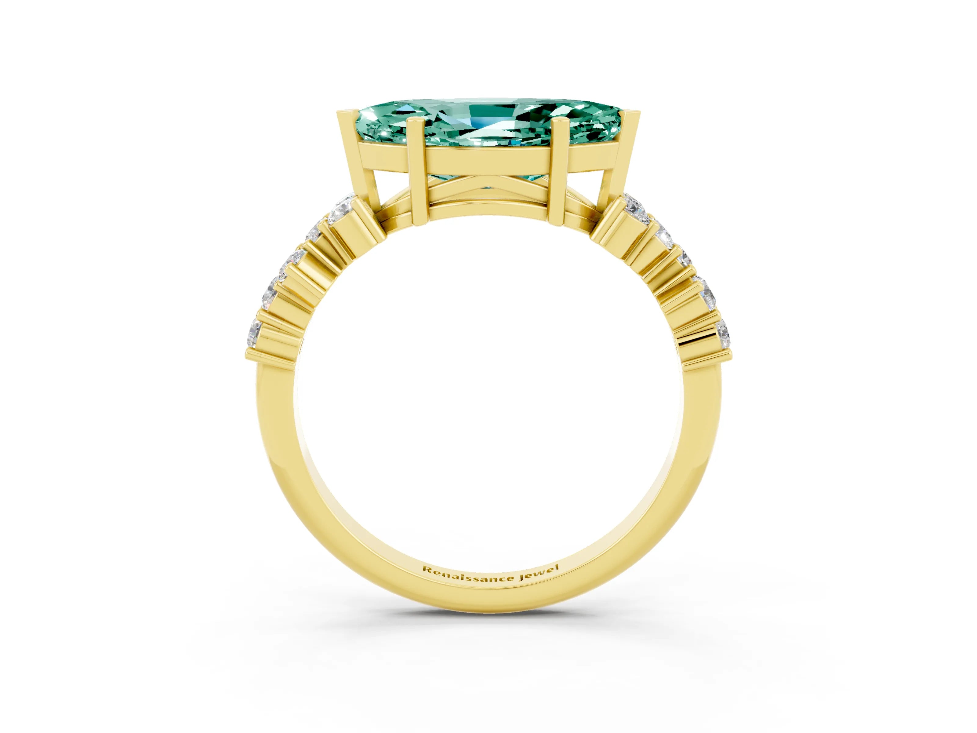 Yellow gold Marquise Cut Diamond Cluster Pavé Band with Four-Prong Setting_3