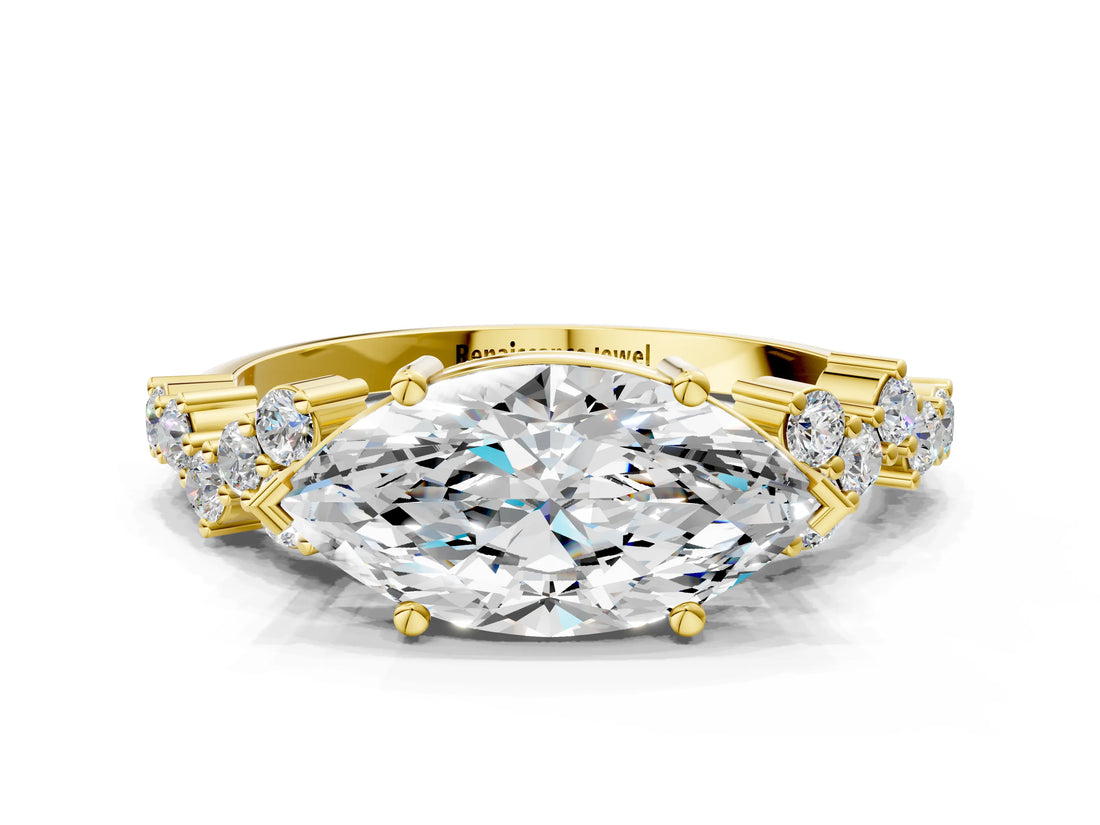 Yellow gold Marquise Cut Diamond Cluster Pavé Band with Four-Prong Setting_3