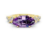 Yellow gold Marquise Cut Diamond Cluster Pavé Band with Four-Prong Setting