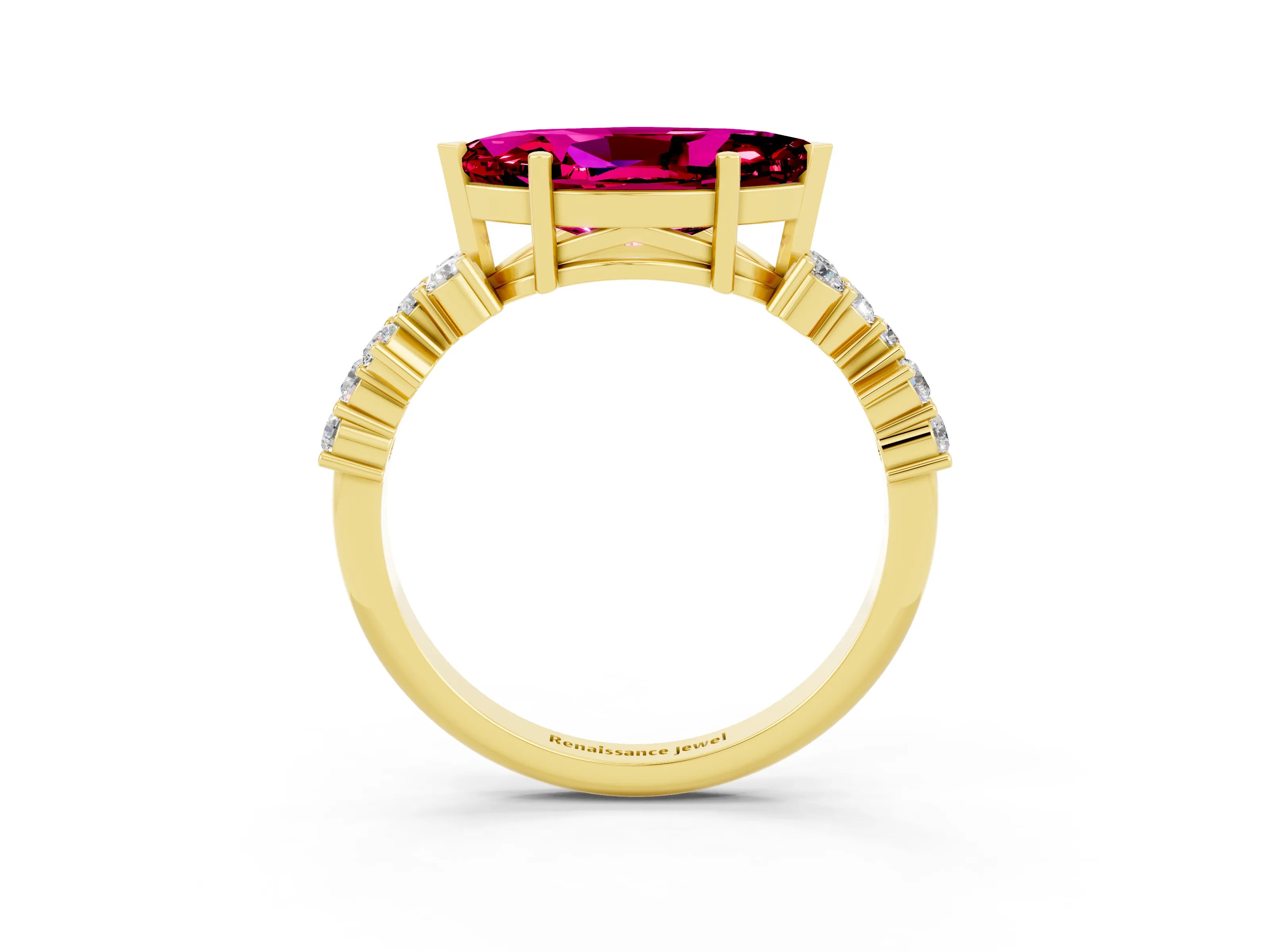 Yellow gold Marquise Cut Diamond Cluster Pavé Band with Four-Prong Setting_3