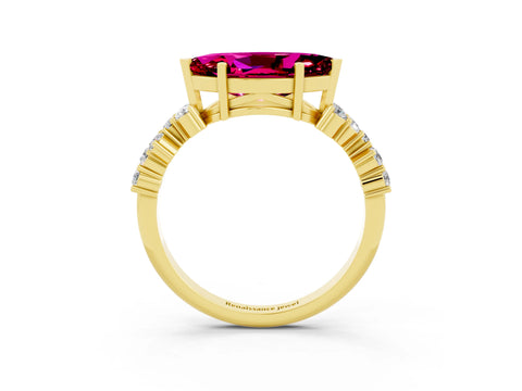 Yellow gold Marquise Cut Diamond Cluster Pavé Band with Four-Prong Setting_3