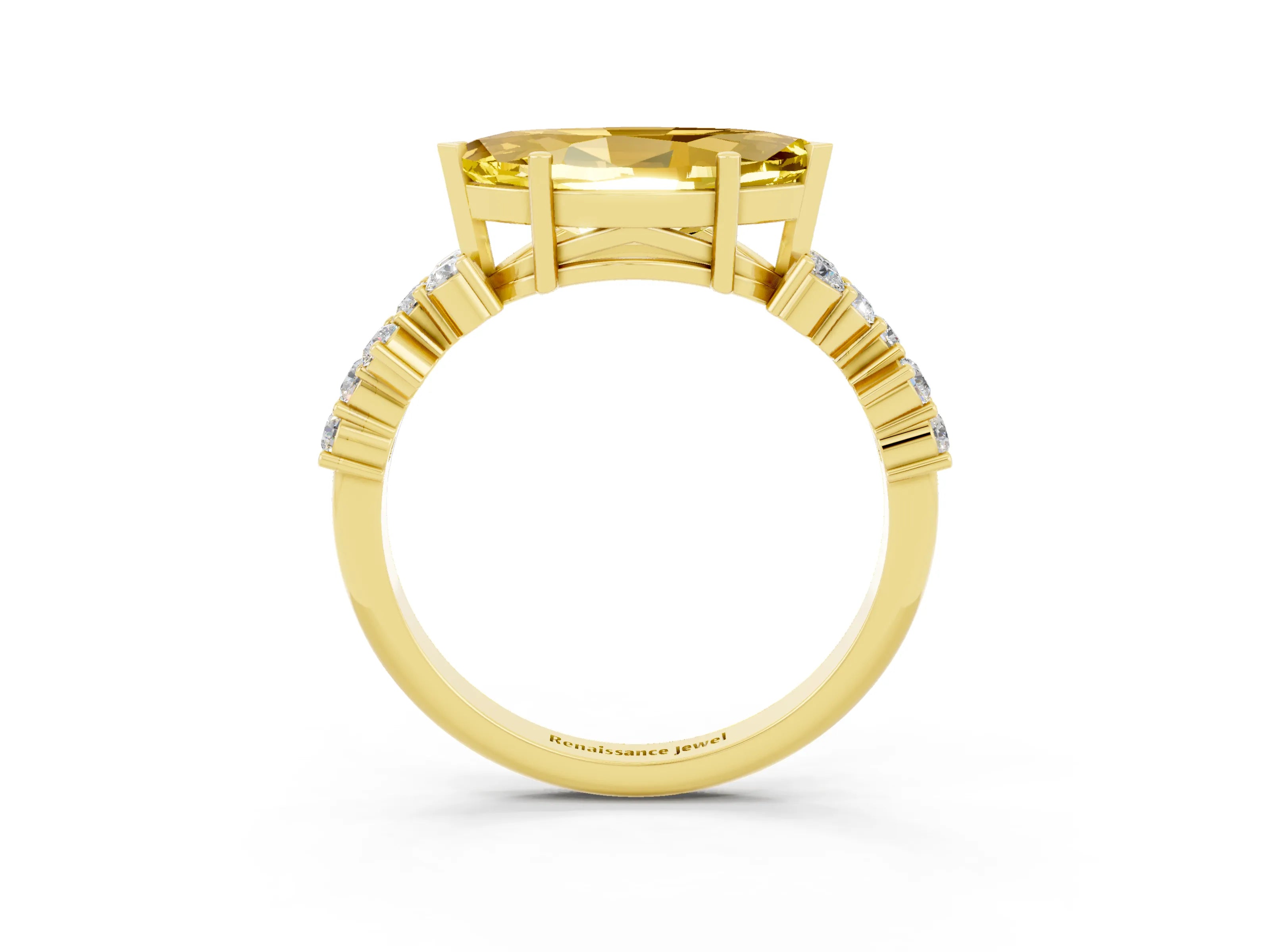 Yellow gold Marquise Cut Diamond Cluster Pavé Band with Four-Prong Setting_3