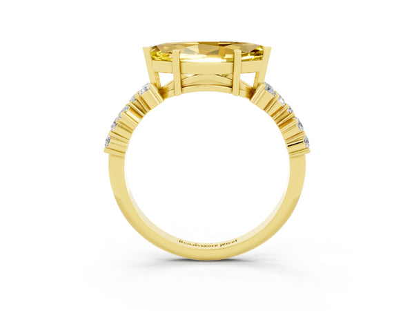 Yellow gold Marquise Cut Yellow Sapphire Scattered Round Accent Ring with Prong Setting