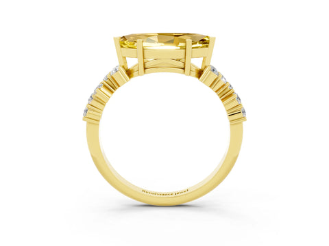 Yellow gold Marquise Cut Diamond Cluster Pavé Band with Four-Prong Setting_3