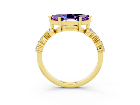 Yellow gold Marquise Cut Diamond Cluster Pavé Band with Four-Prong Setting_3