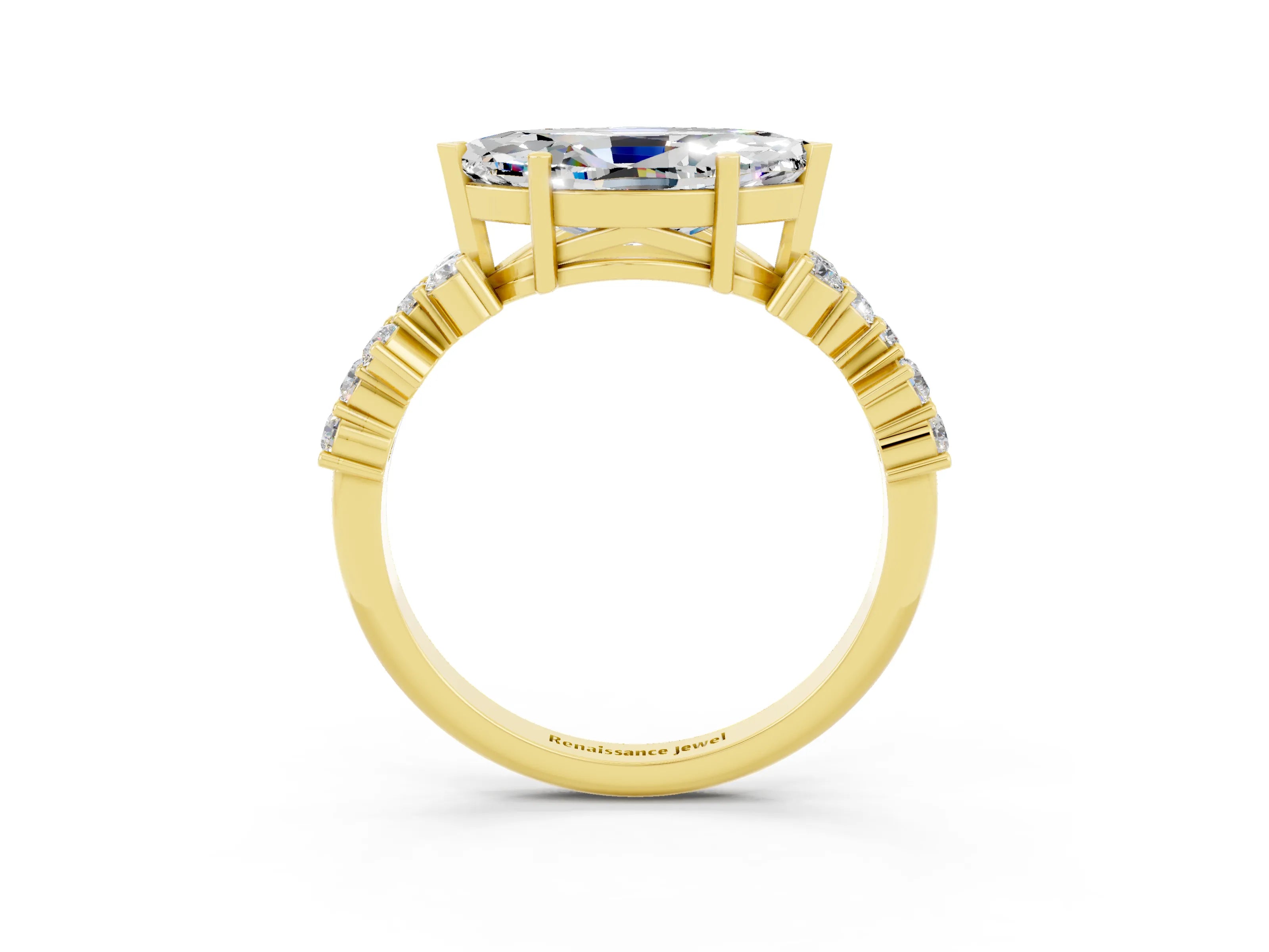 Yellow gold Marquise Cut Diamond Cluster Pavé Band with Four-Prong Setting_3