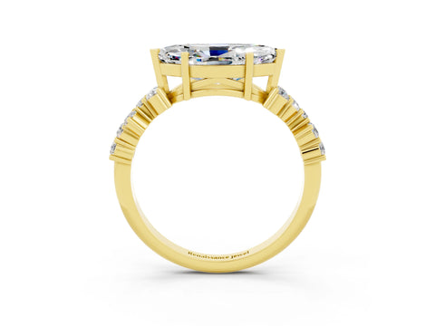 Yellow gold Marquise Cut Diamond Cluster Pavé Band with Four-Prong Setting_3