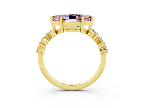 Yellow gold Marquise Cut Diamond Cluster Pavé Band with Four-Prong Setting_3