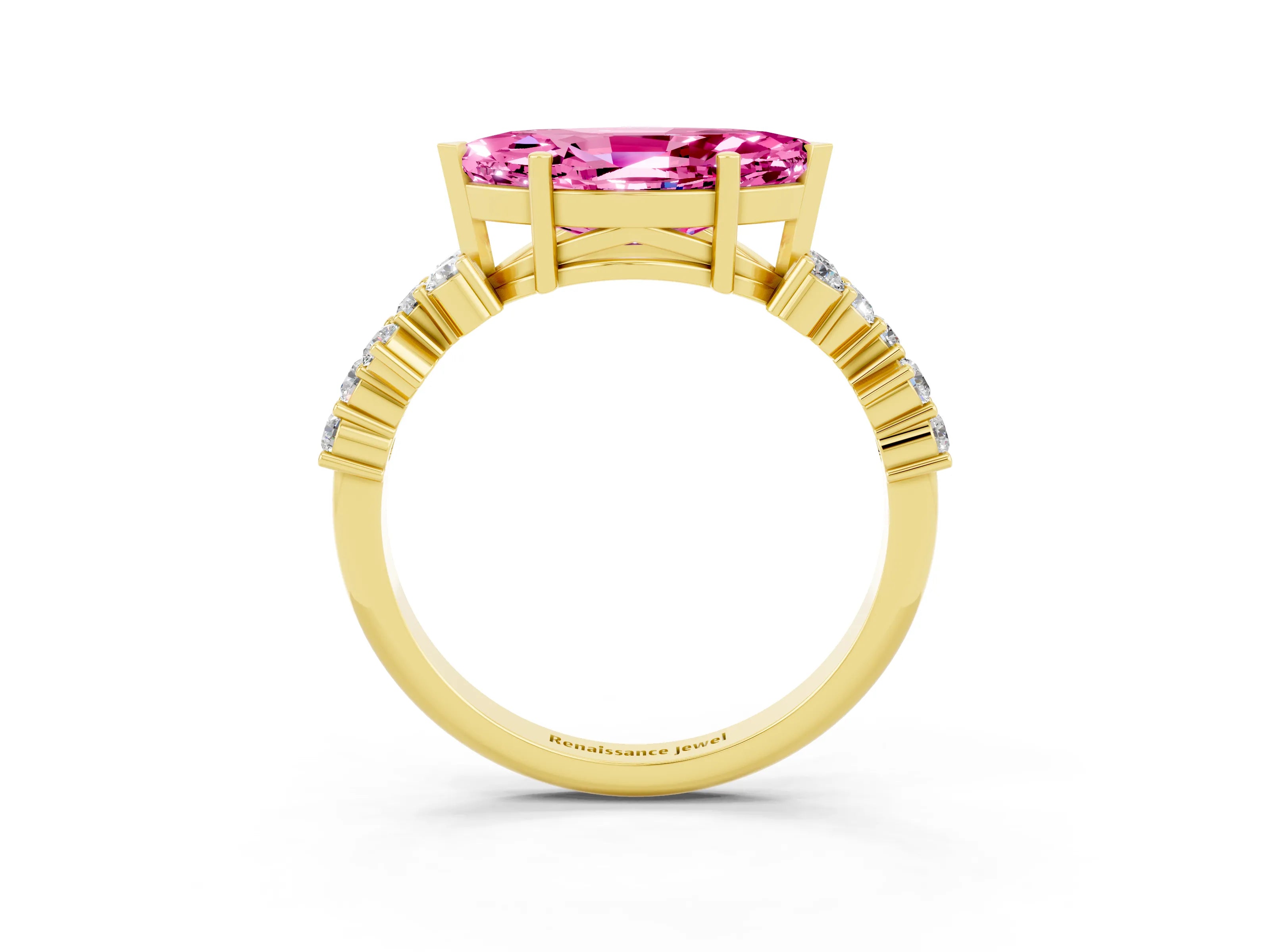 Yellow gold Marquise Cut Diamond Cluster Pavé Band with Four-Prong Setting_3