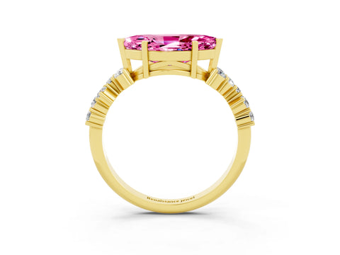 Yellow gold Marquise Cut Diamond Cluster Pavé Band with Four-Prong Setting_3