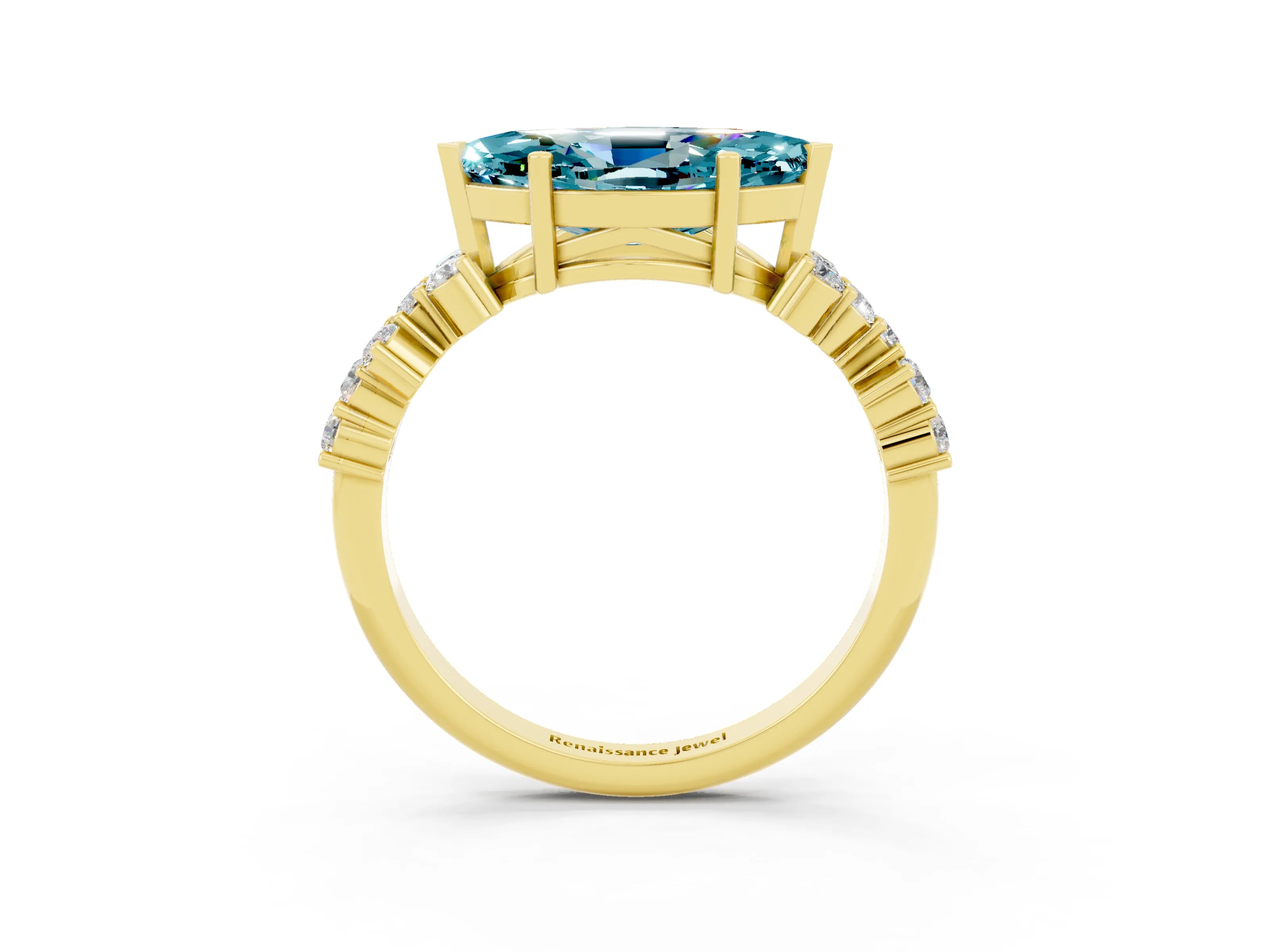 Yellow gold Marquise Cut Diamond Cluster Pavé Band with Four-Prong Setting_3