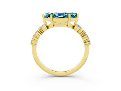 Yellow gold Marquise Cut Diamond Cluster Pavé Band with Four-Prong Setting_3