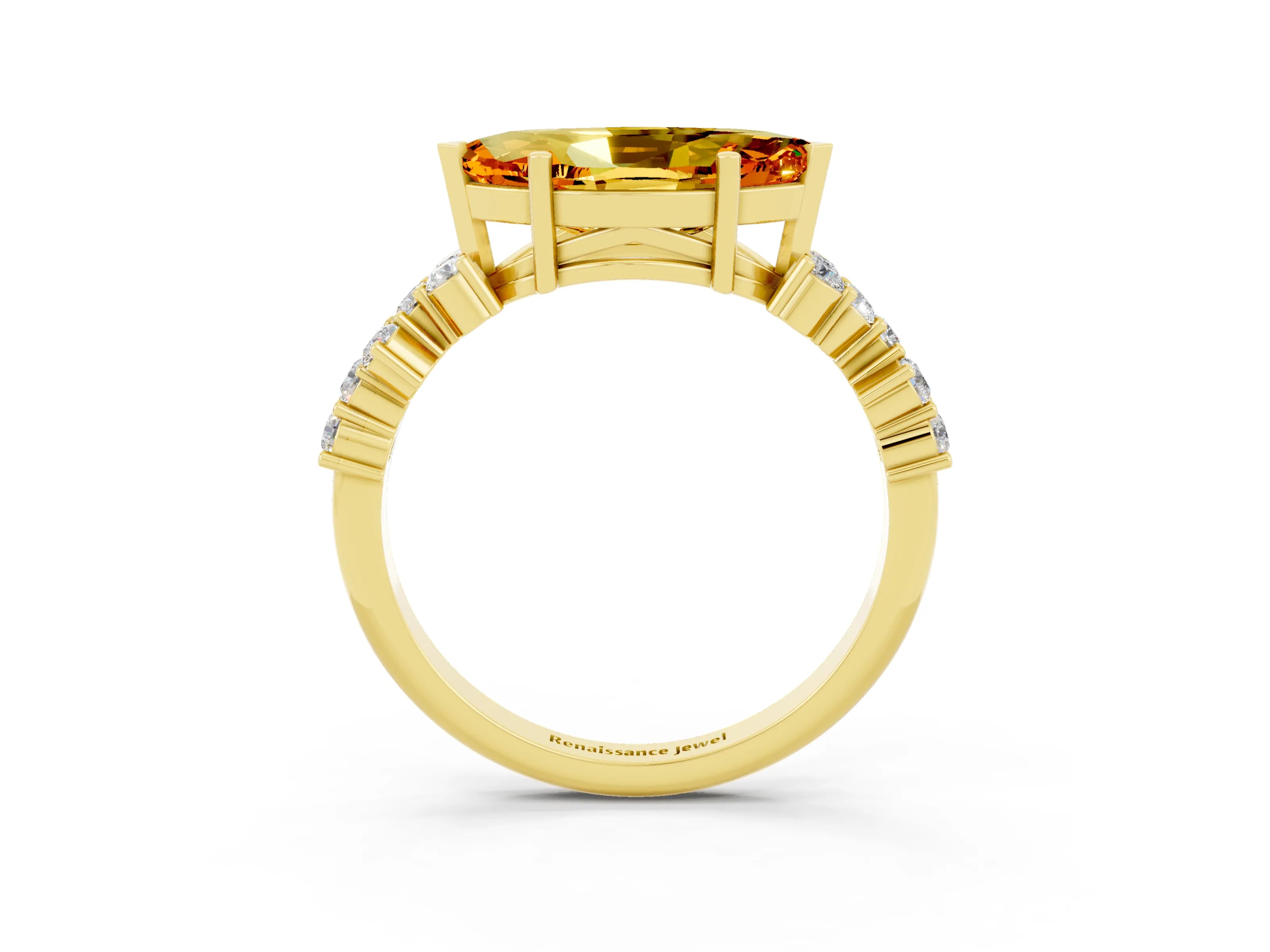 Yellow gold Marquise Cut Diamond Cluster Pavé Band with Four-Prong Setting_3