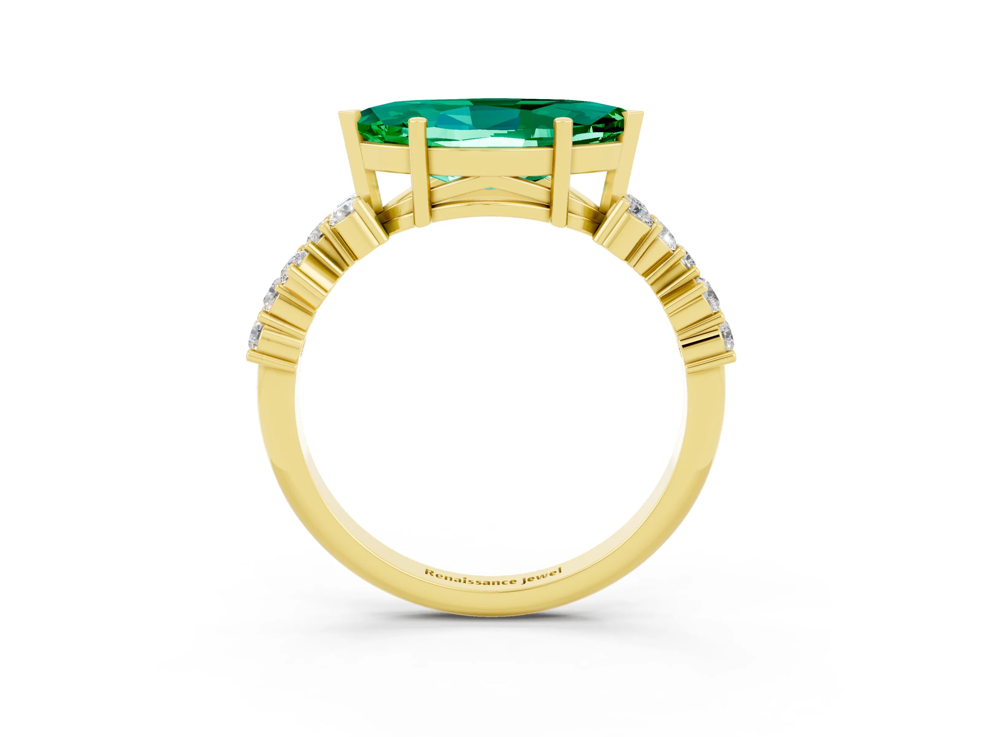 Yellow gold Marquise Cut Diamond Cluster Pavé Band with Four-Prong Setting_3